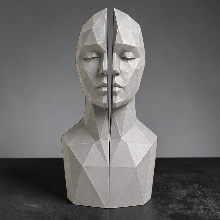 Split Face Sculpture STL – Modern Abstract Head 3D Print Decor