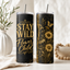 Stay Wild Flower Child 20oz Skinny Tumbler Wrap PNG | Black Gold Floral Sublimation Design