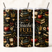 Teacher Fuel 20oz Skinny Tumbler Wrap PNG | Coffee Teach Inspire Sublimation Design