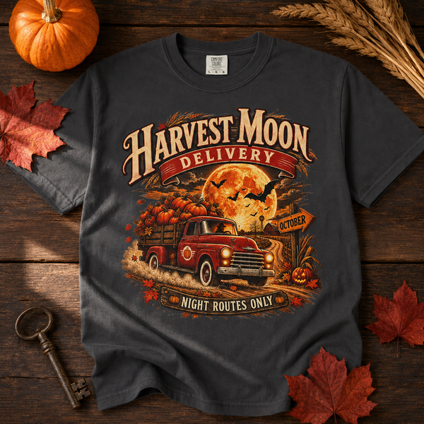 Harvest Moon Delivery PNG – Vintage Pumpkin Truck Fall Sublimation Shirt Design