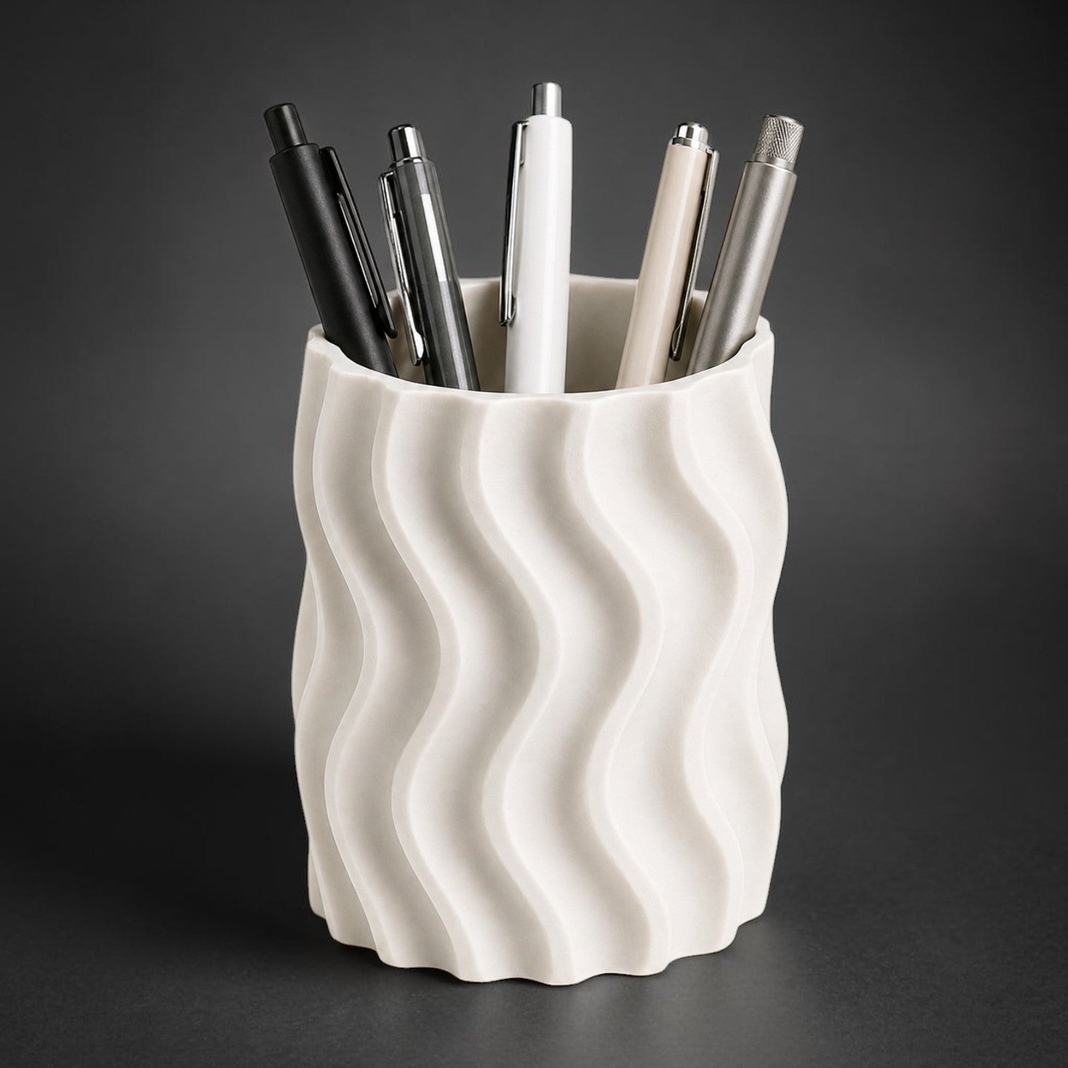 Wave Pen Holder STL – Modern Desk Organizer for 3D Printing - Minimal Office Decor Main image