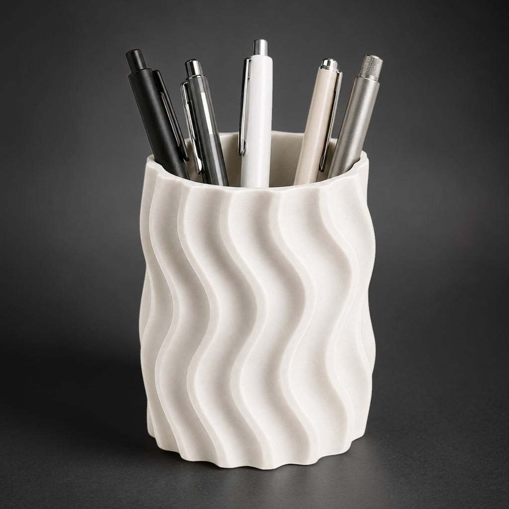 Wave Pen Holder STL – Modern Desk Organizer for 3D Printing - Minimal Office Decor