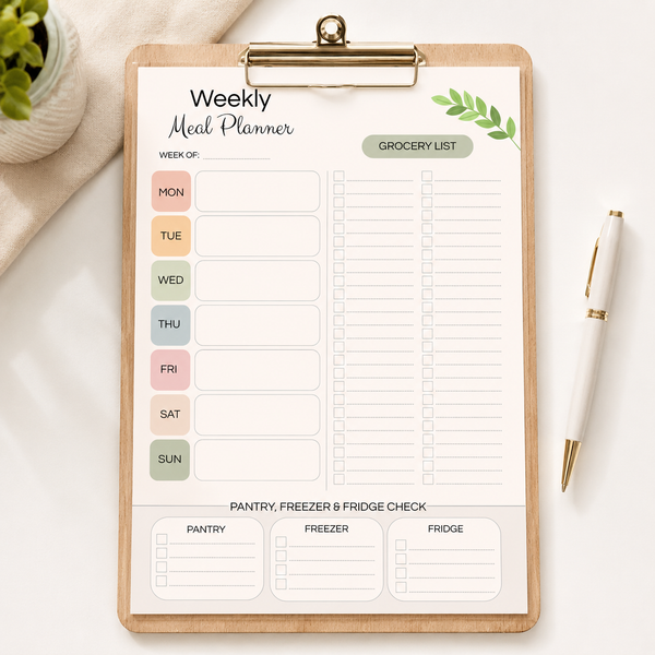 Weekly Meal Planner Printable with Large Grocery List – A4 & US Letter PDF