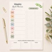 Weekly Meal Planner Printable with Large Grocery List – A4 & US Letter PDF