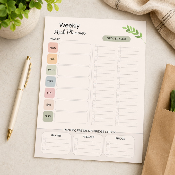 Weekly Meal Planner Printable with Large Grocery List – A4 & US Letter PDF