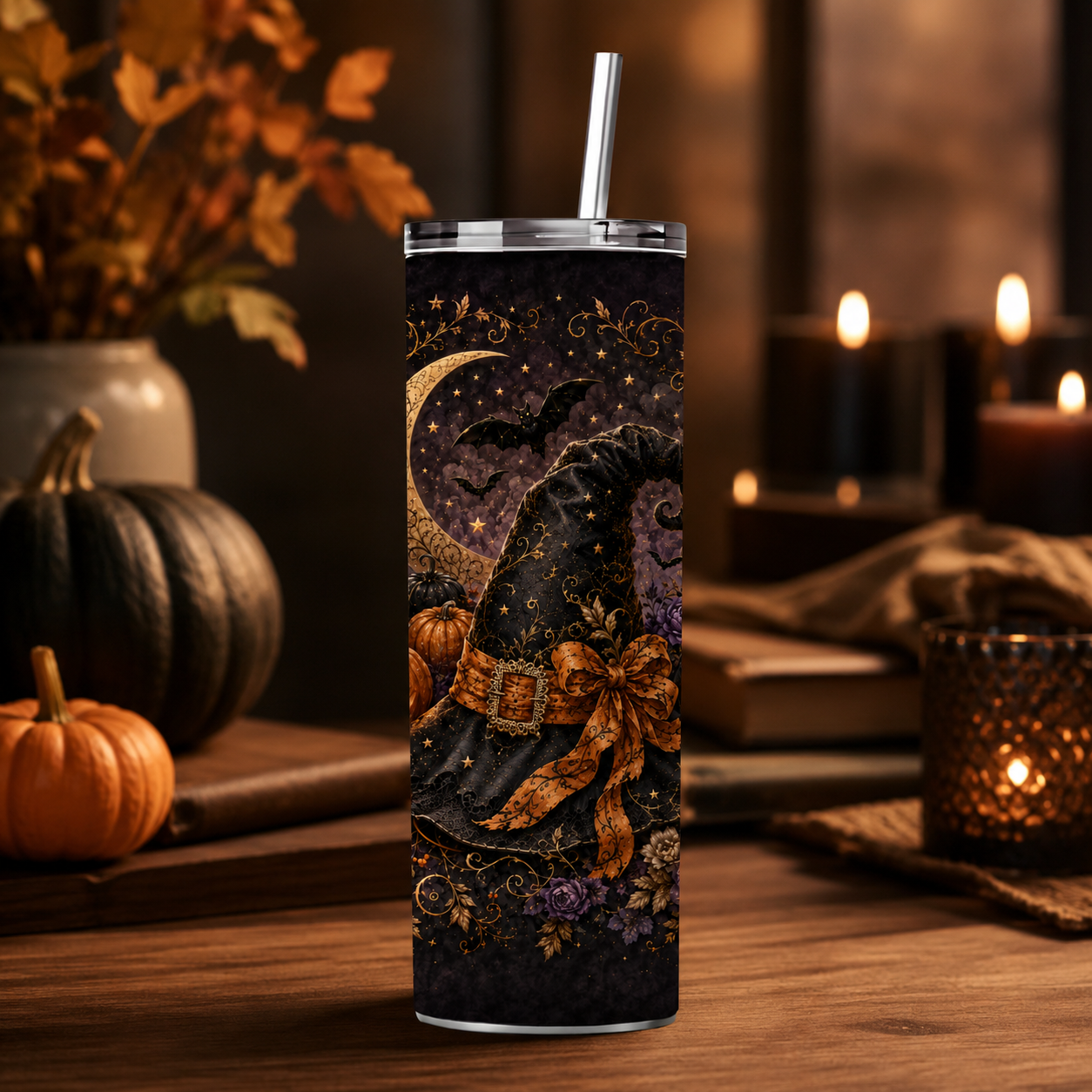 Halloween Witch Hat Tumbler Wrap PNG | 20oz Skinny Sublimation Design Secondary image