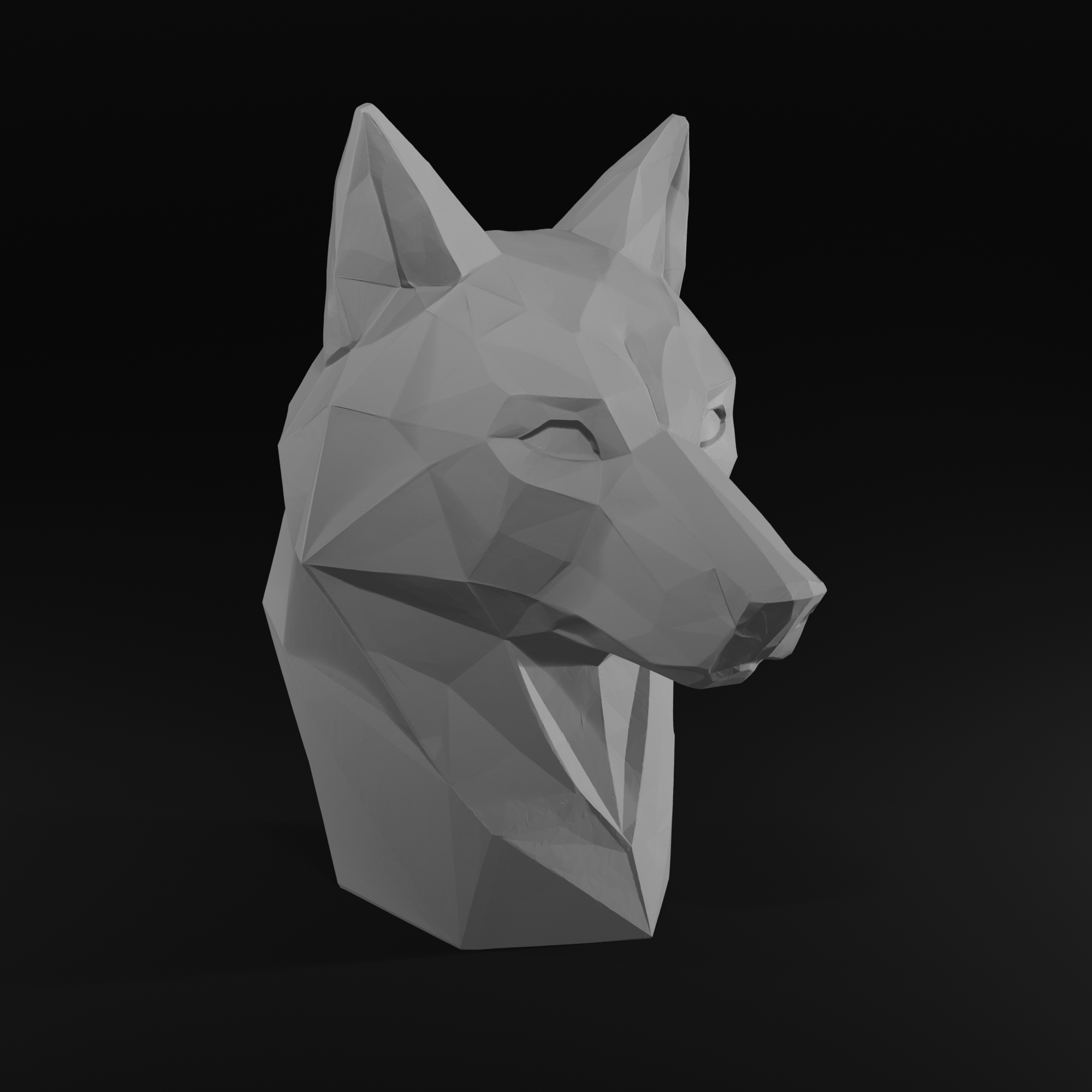 Low Poly Wolf Bust STL File for 3D Printing – Modern Geometric Animal Sculpture