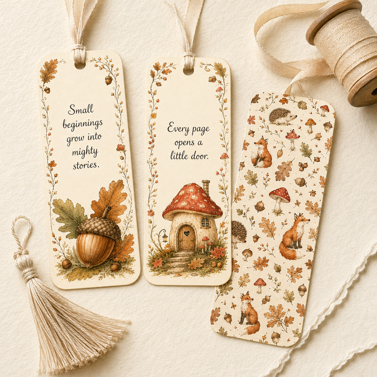 12 Printable Autumn Woodland Bookmarks, Fall Book Lover PDF Set